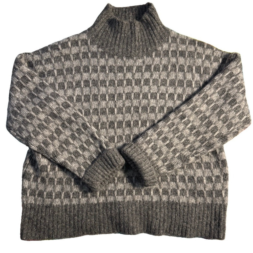 NWT Everlane Cloud Checkered Turtleneck Sweater Wool Blend Gray Women's Large